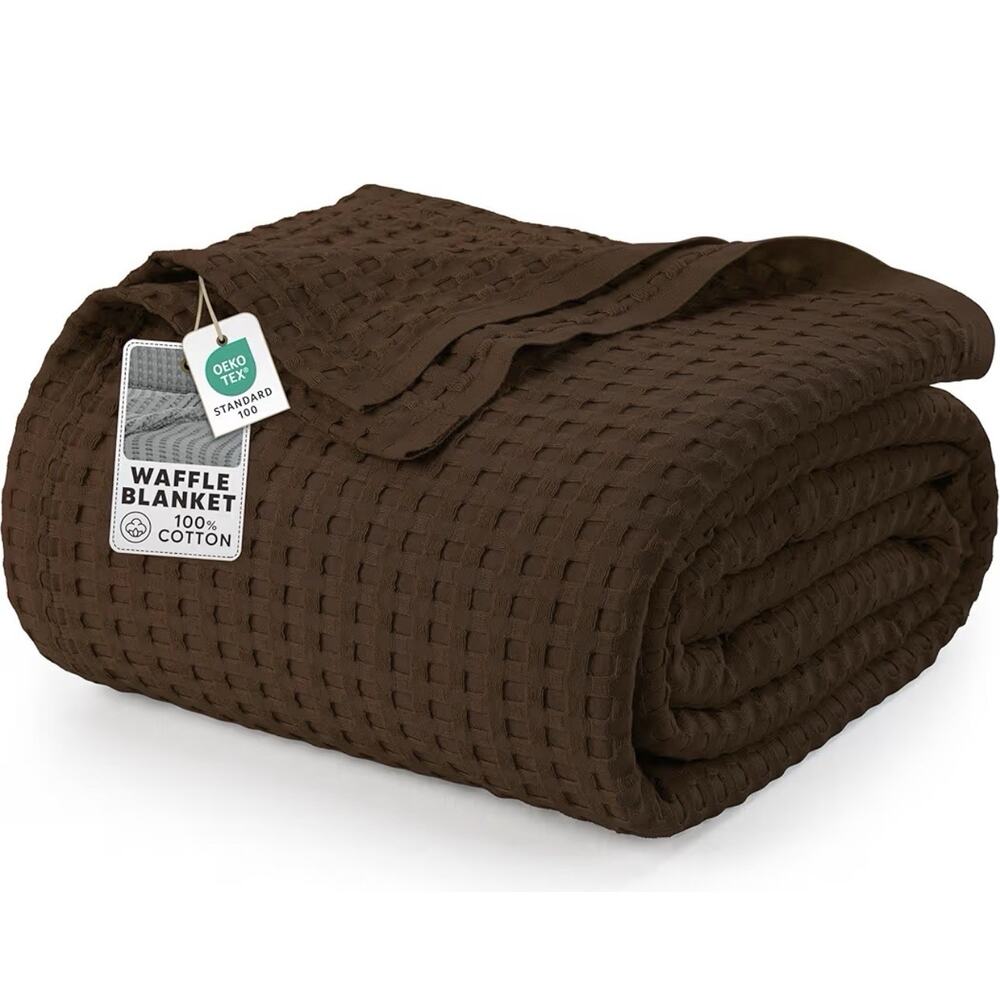 Utopia Bedding King Size 100% Cotton Waffle Weave Blanket Brown 90x108 NWT